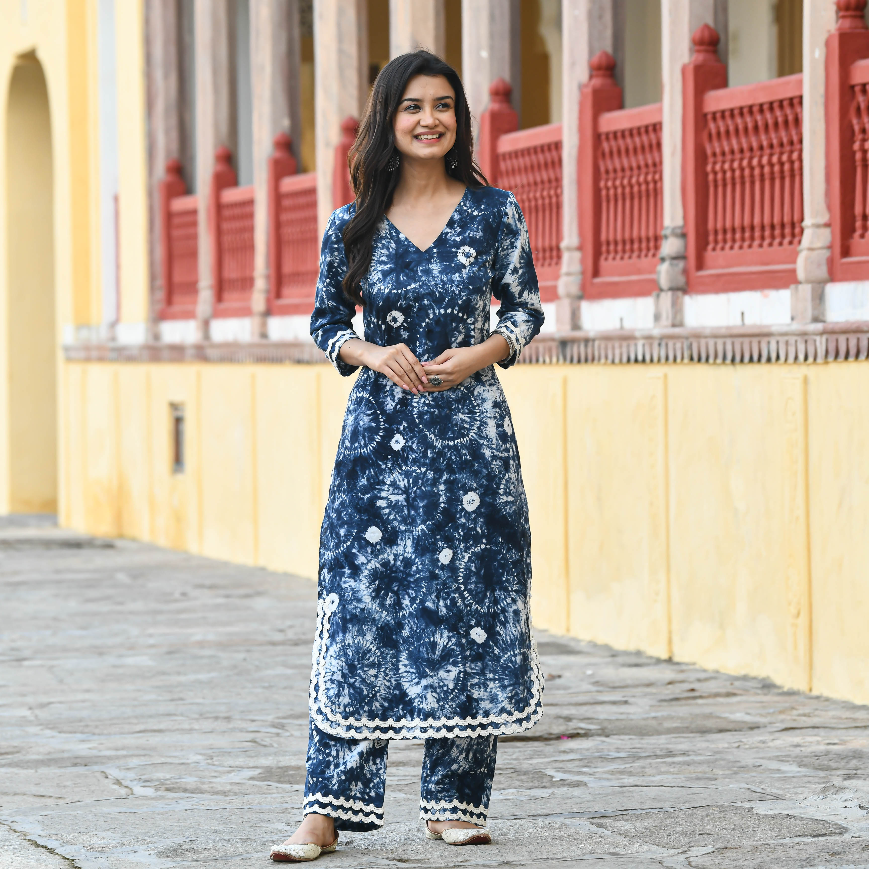 Blue Tie Dye Cotton Kurta Set for women online