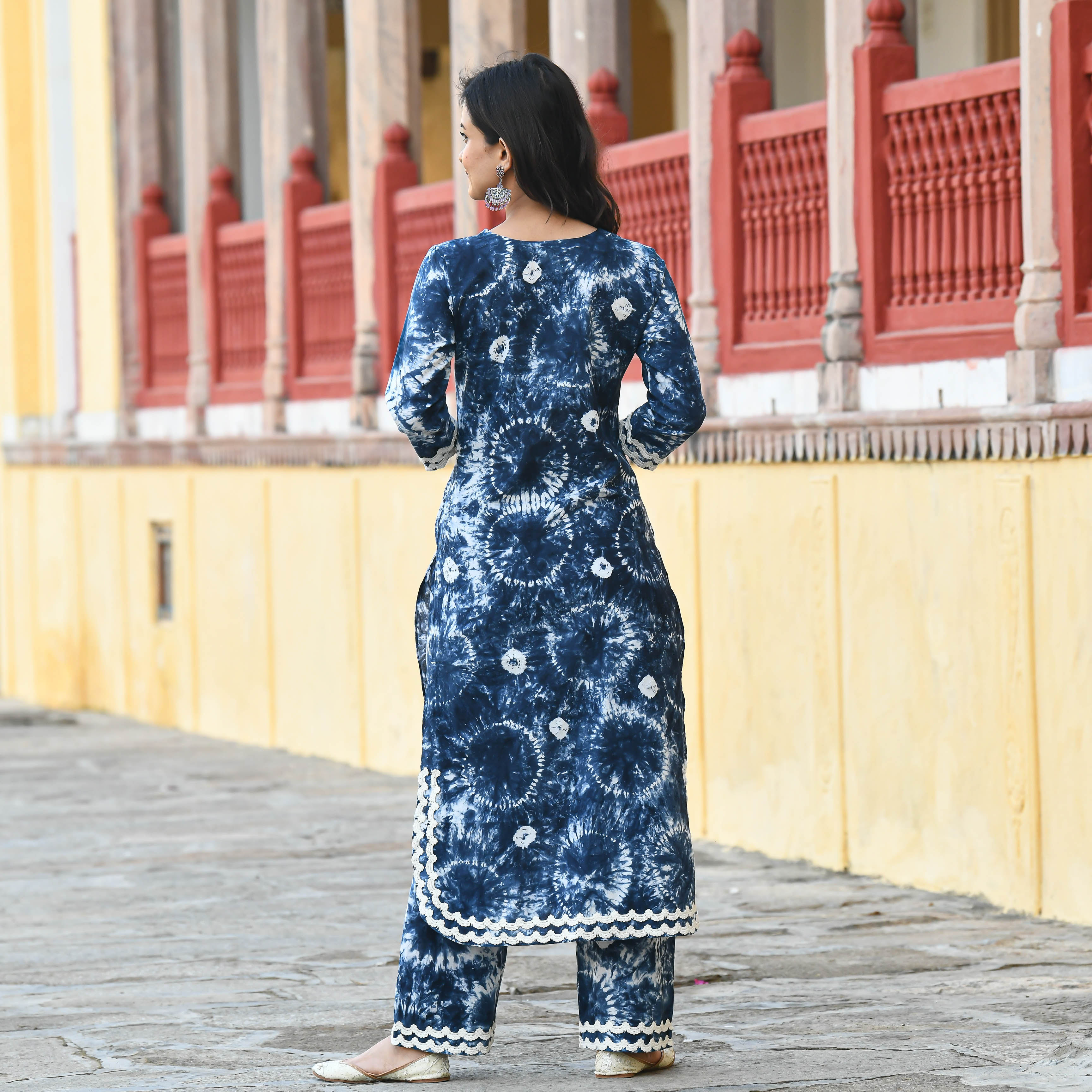 Blue Tie Dye Cotton Kurta Set for women online