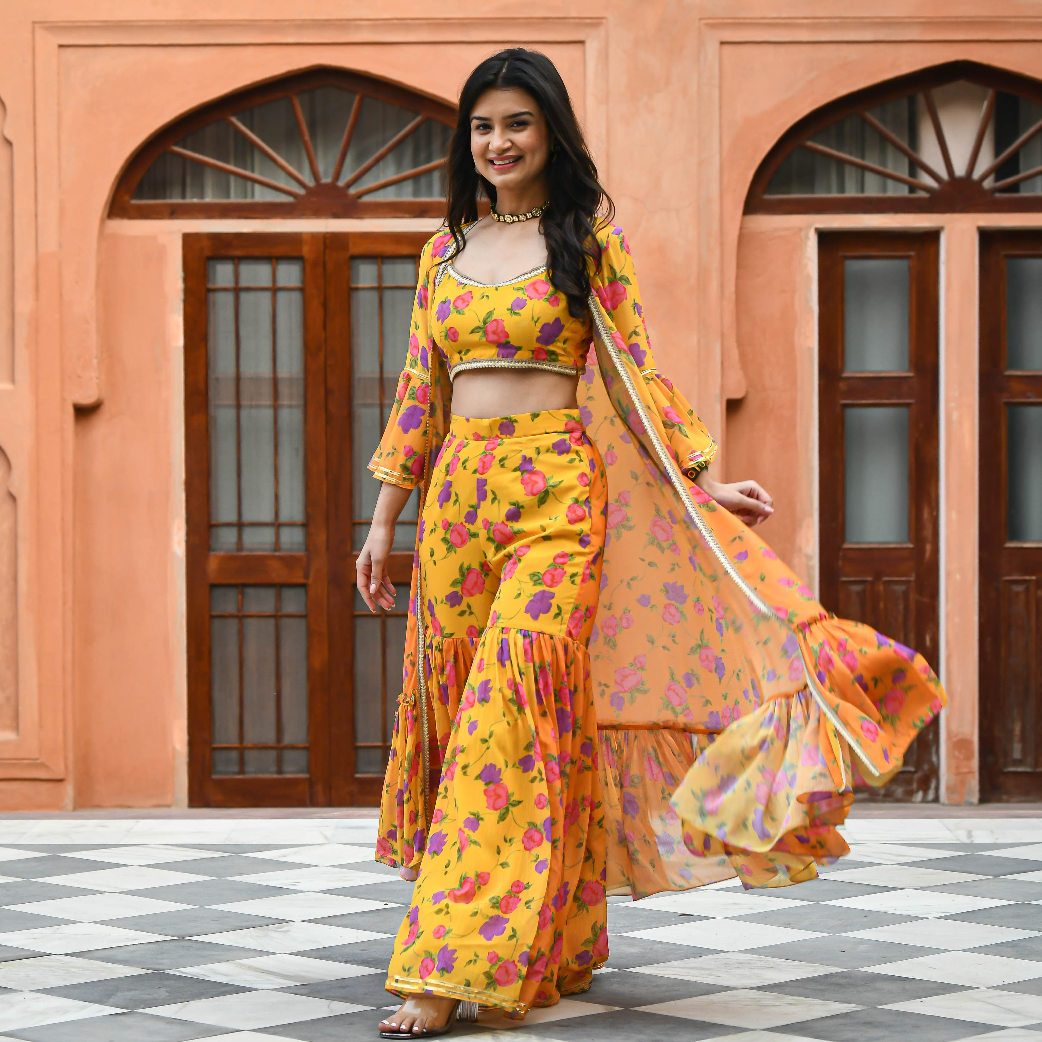 Bright Yellow Floral Co-ord Set For Women Online