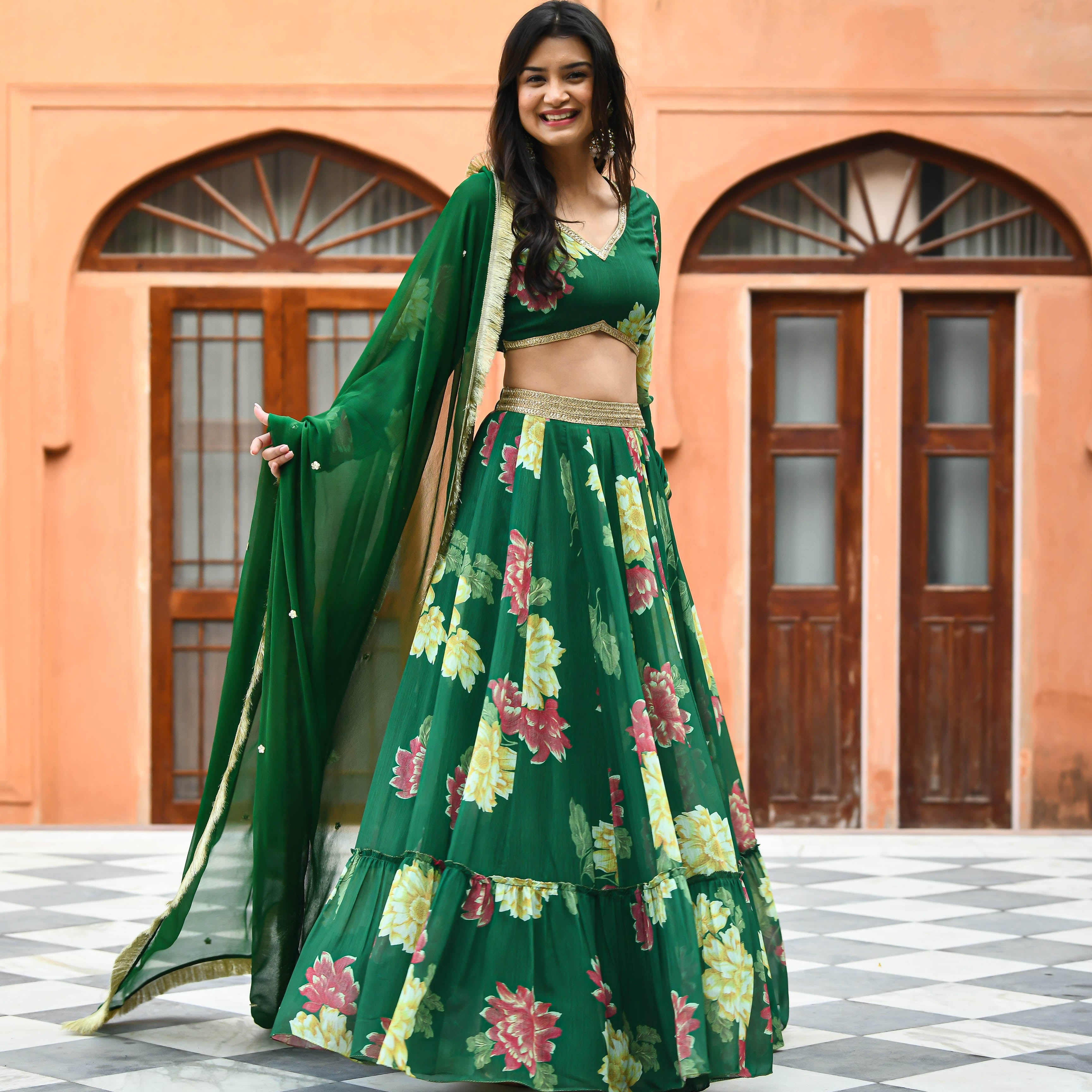 Lehenga Choli : White flower printed ceremonial lehenga ...