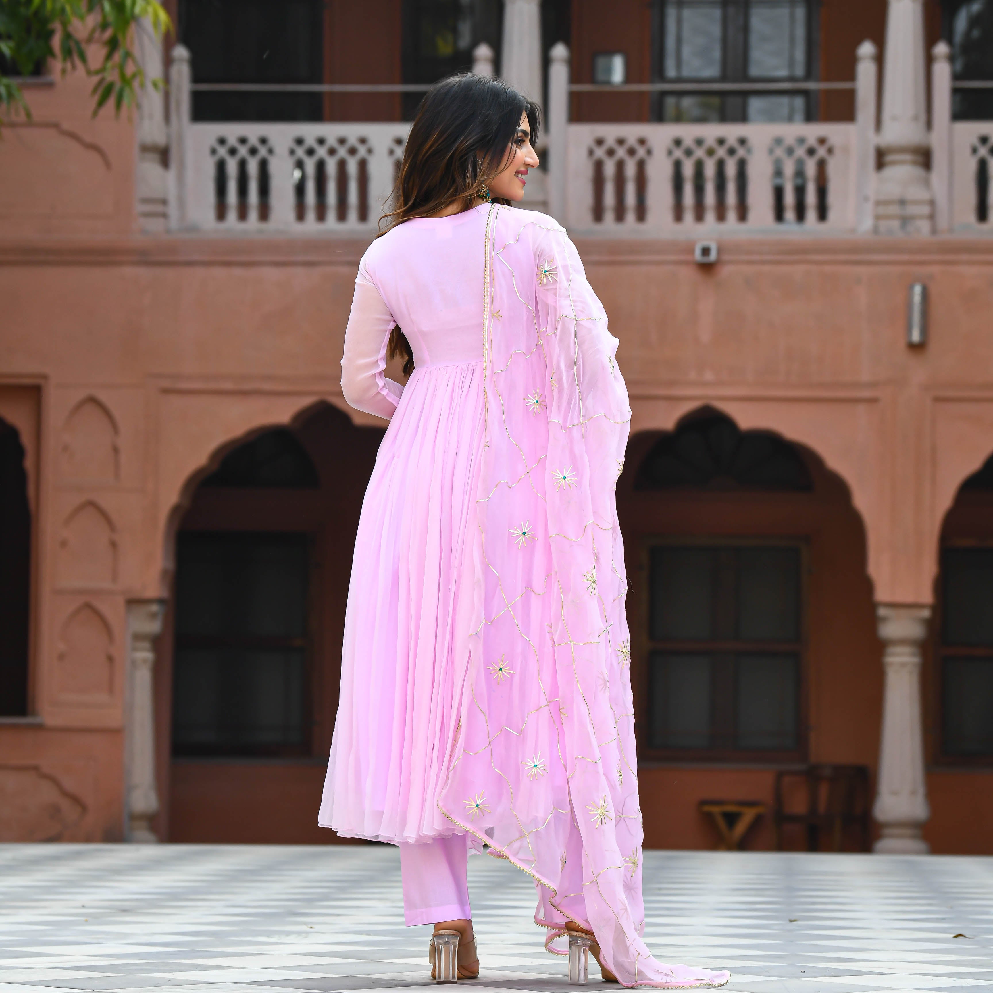 Light Pink Chiffon Gota Salwar Suit