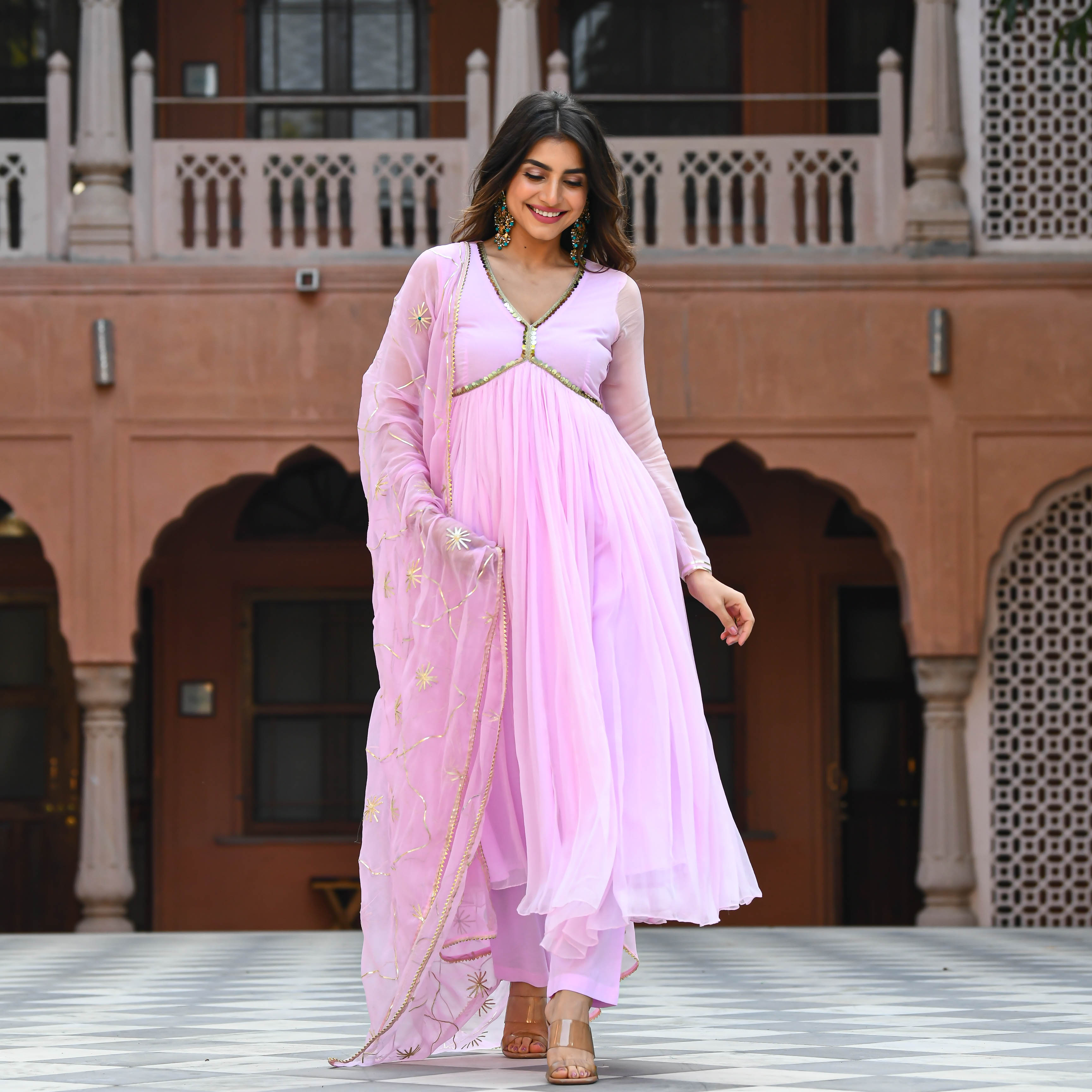 Light Pink Chiffon Gota Salwar Suit
