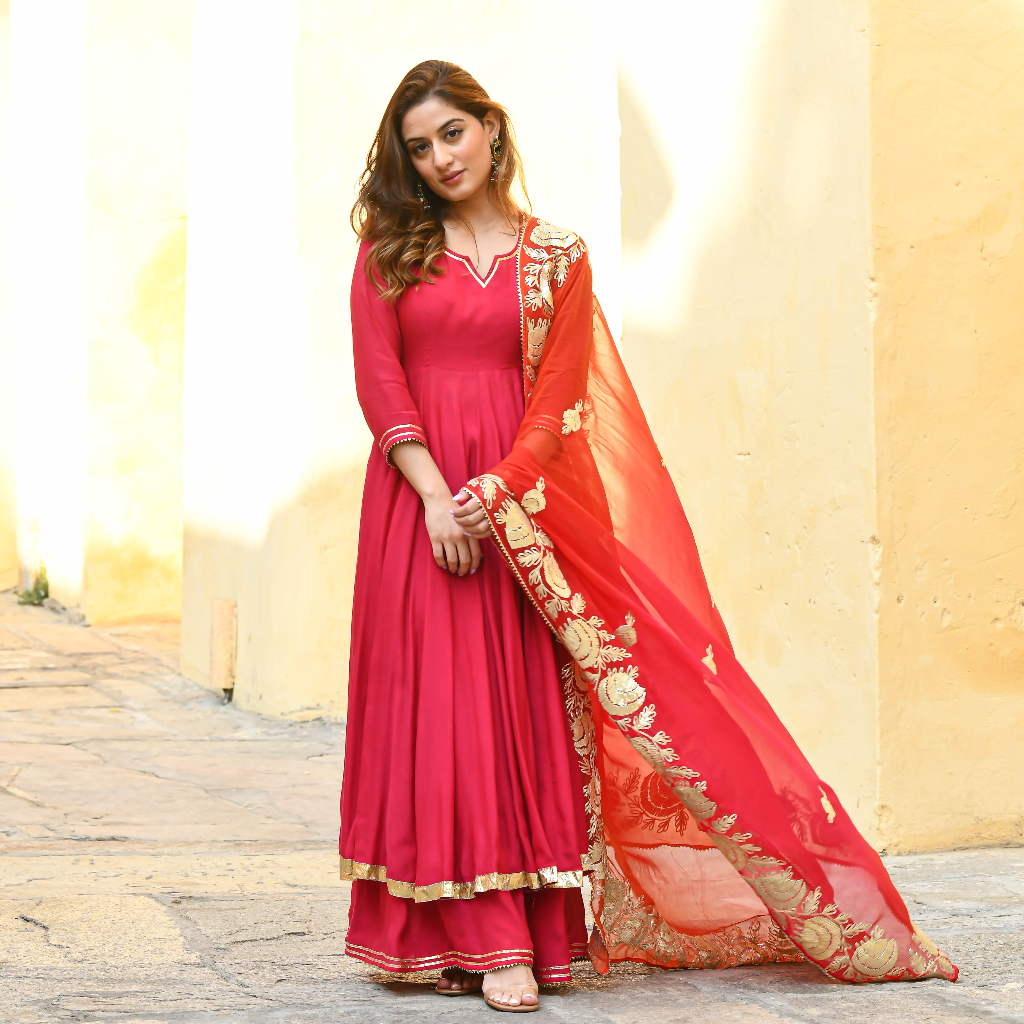 Pink Orange Shades Gota Work Salwar Suit