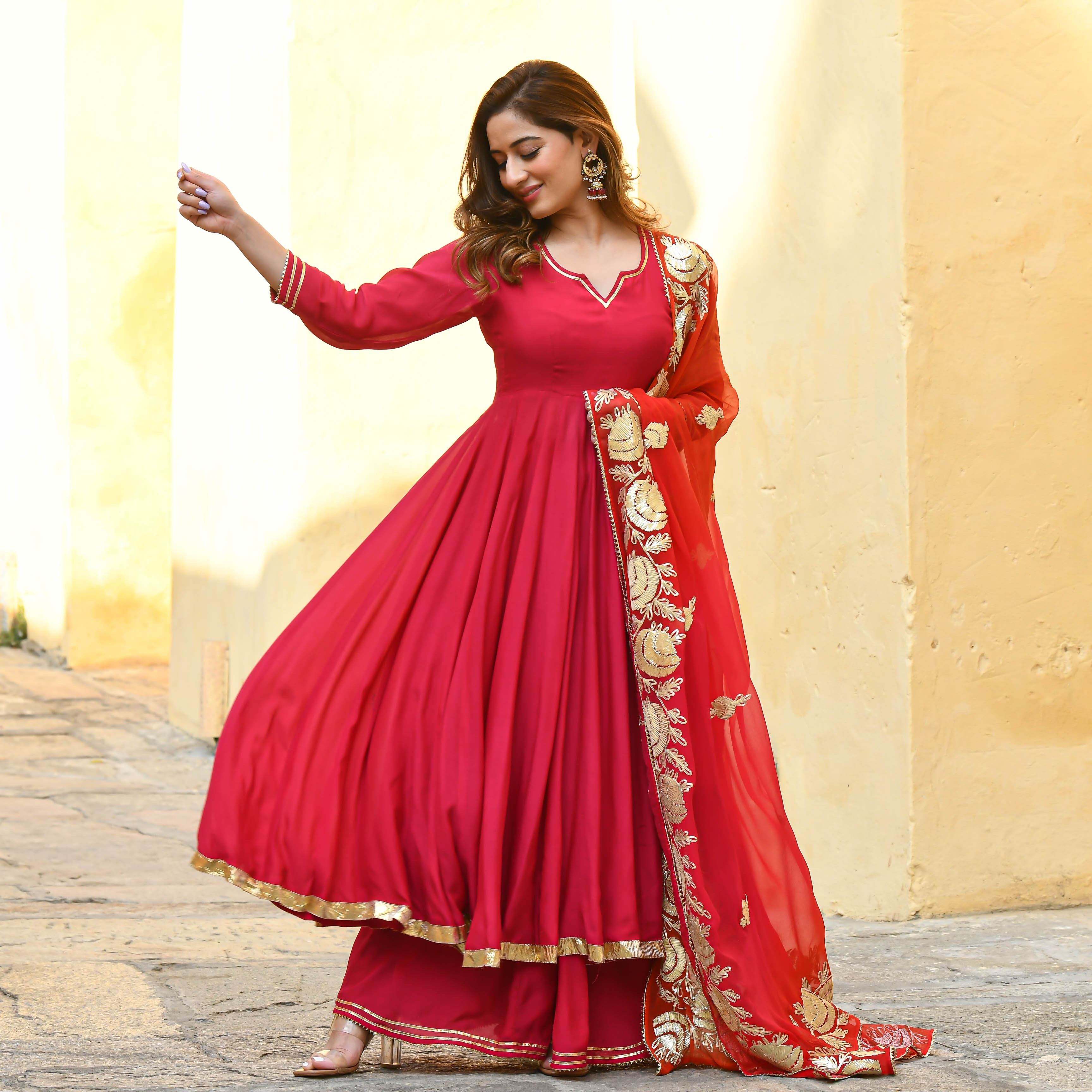 Pink Orange Shades Gota Work Salwar Suit