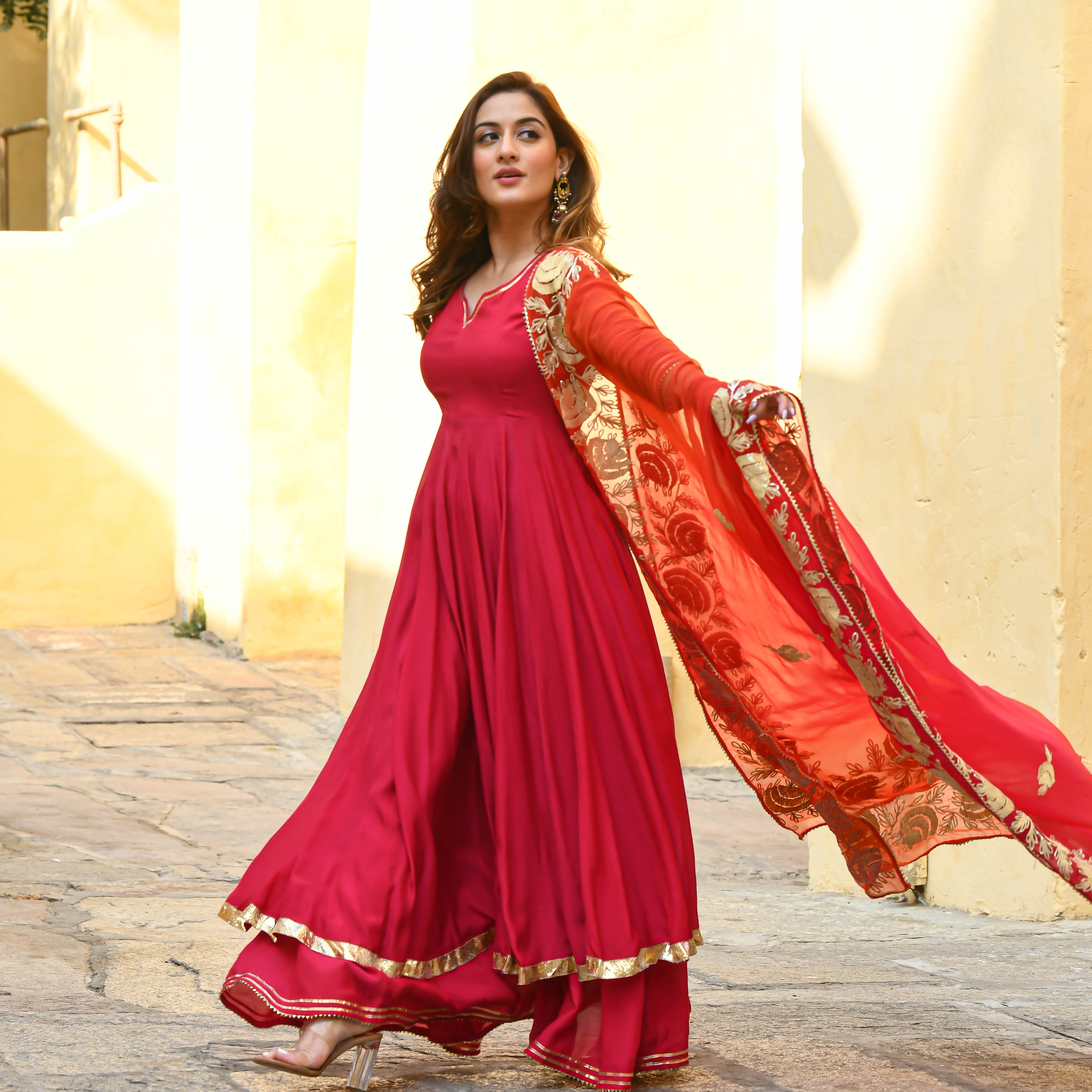 Bright Pink Orange Salwar Suit - Absolutely Desi