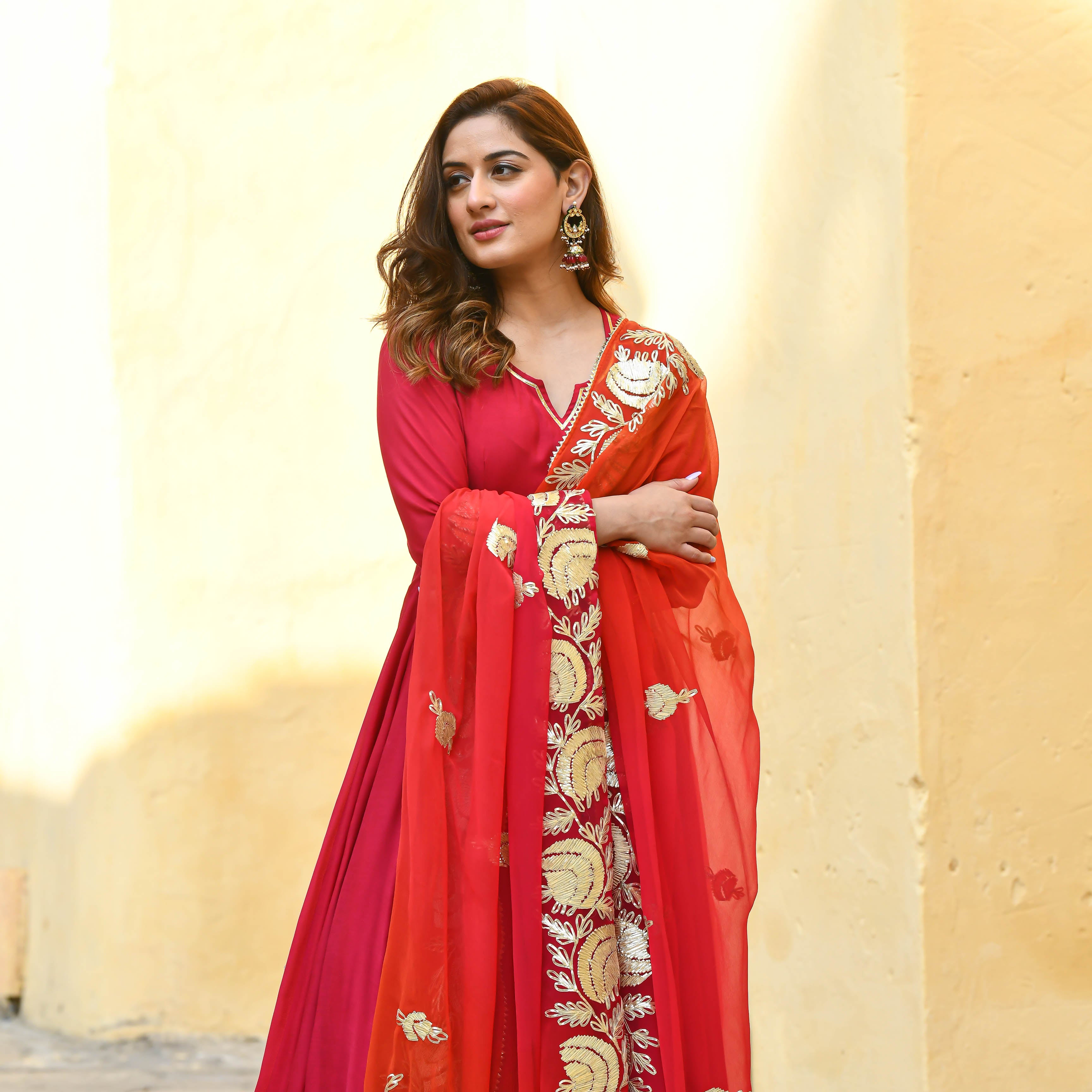 Pink Orange Shades Gota Work Salwar Suit