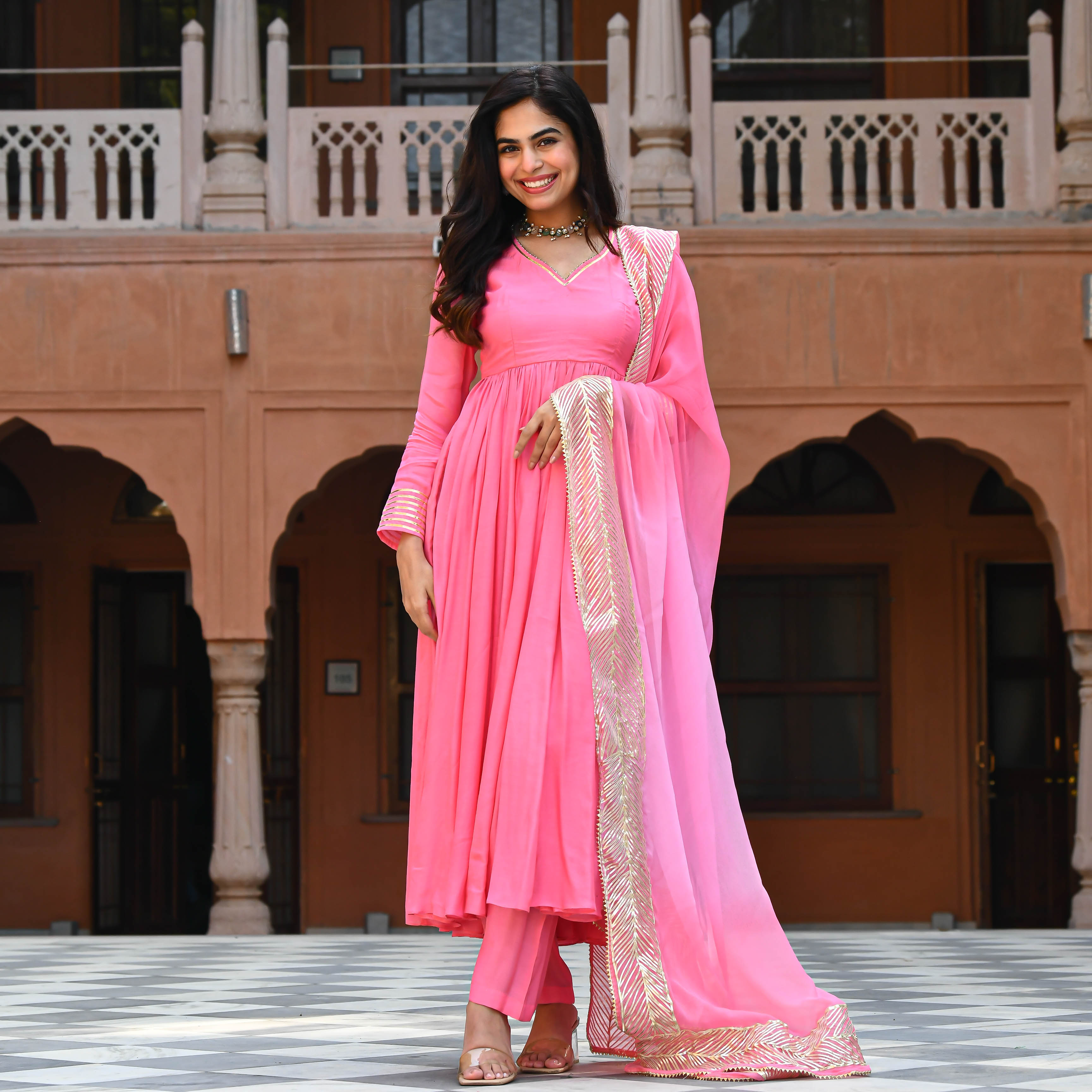 Shades of Pink Anarkali Suit Set for women