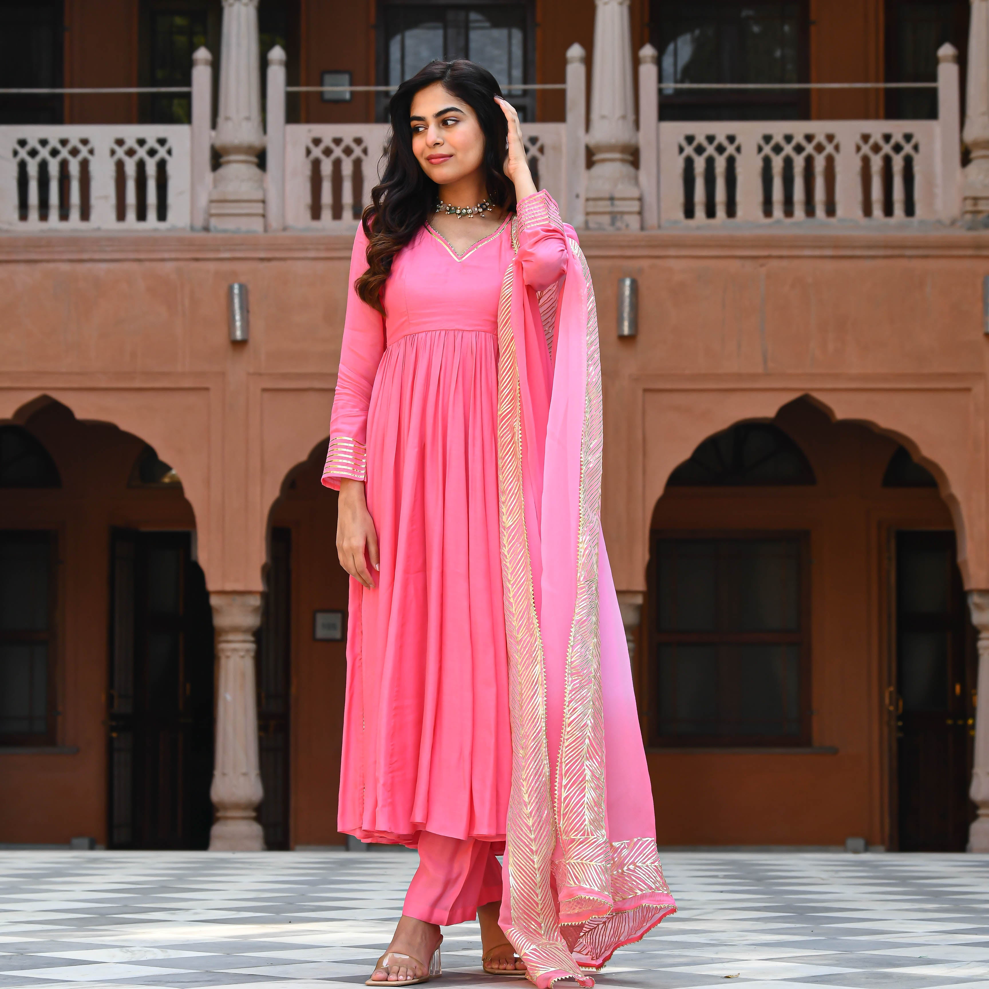 Shades of Pink Anarkali Suit Set for women