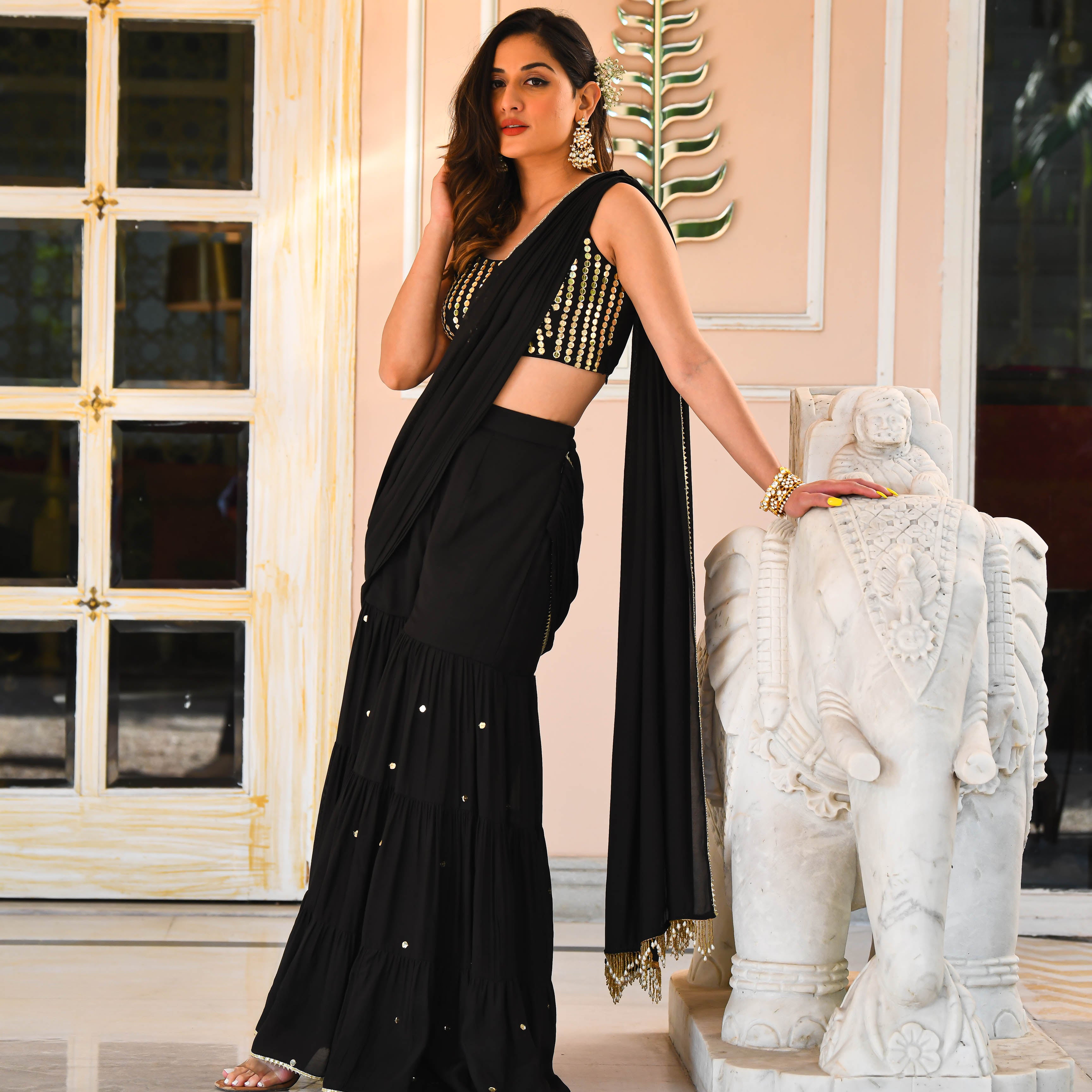  Black Draped Cotton Silk For Women Online