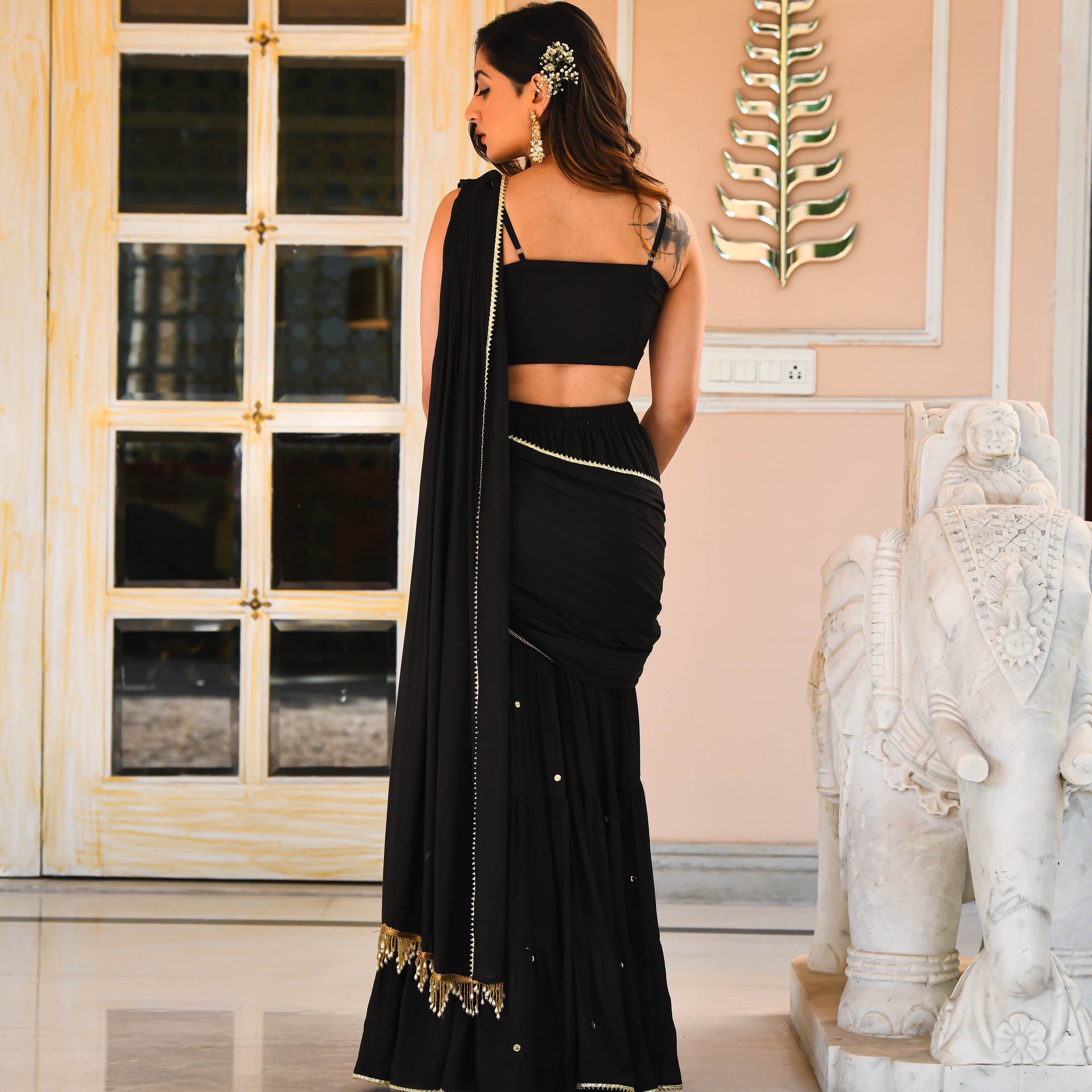 Black Pre Draped saree for women