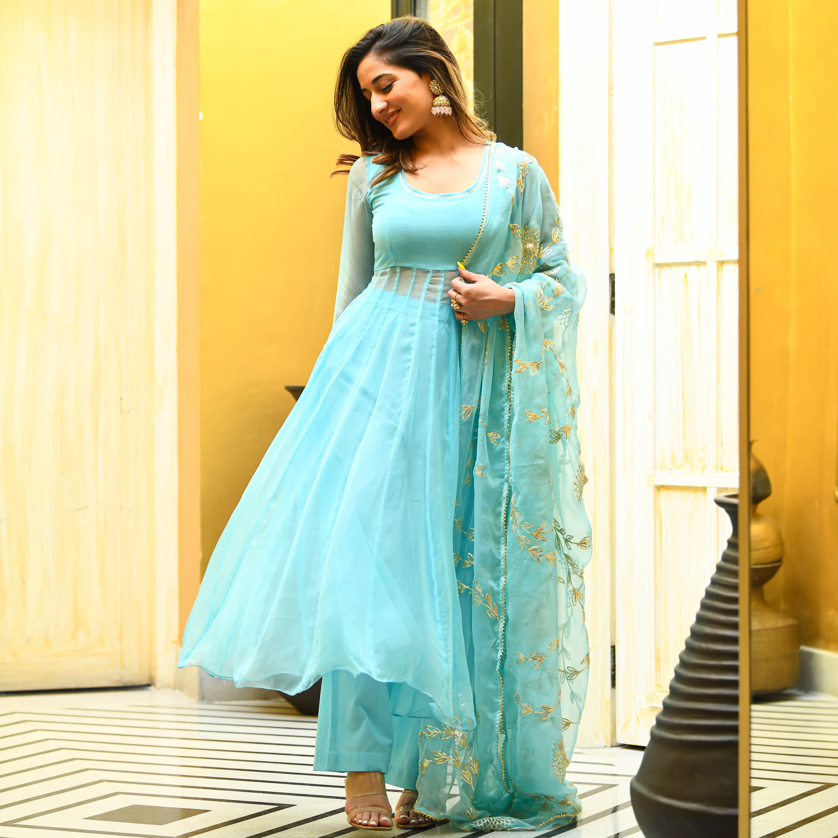 Buy Charming Light Blue Georgette Stone And Resham Work Salwar Suit