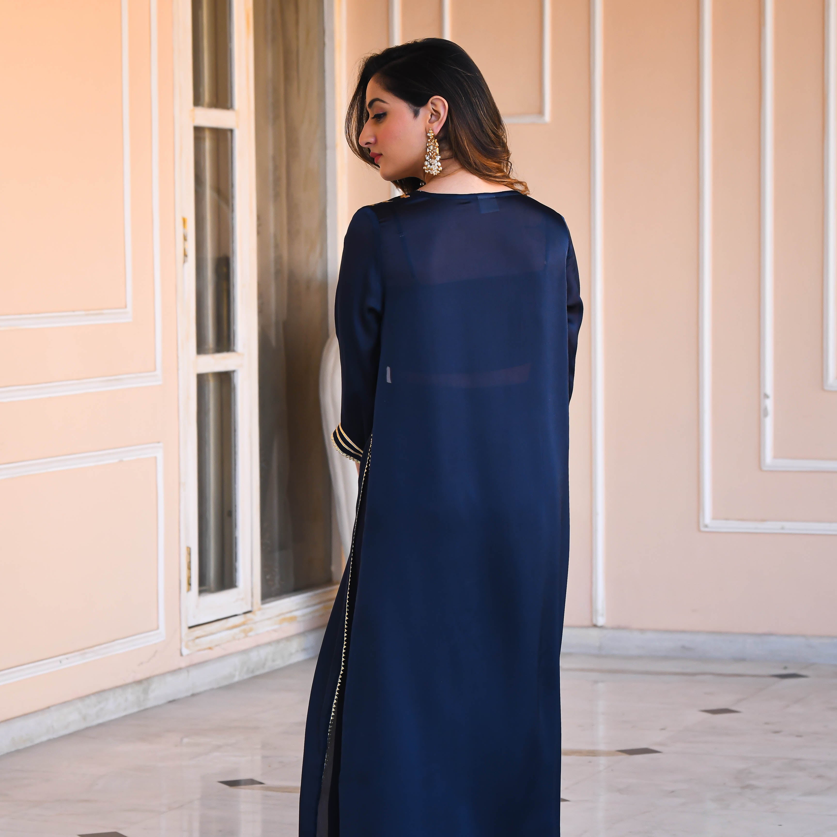 Blue Cotton Silk Mirror work Co-ord Set