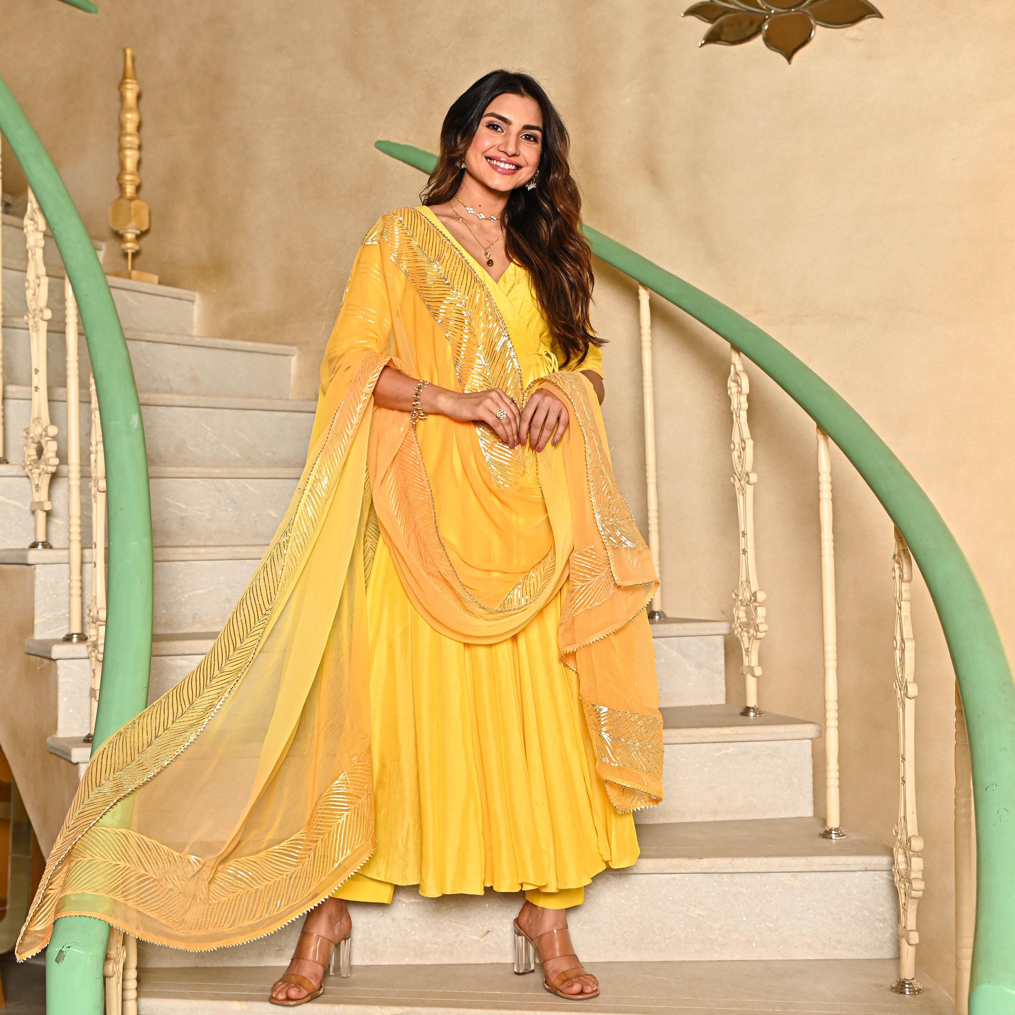 Yellow Gotta Anarkali Salwar Suit Set For Women Online