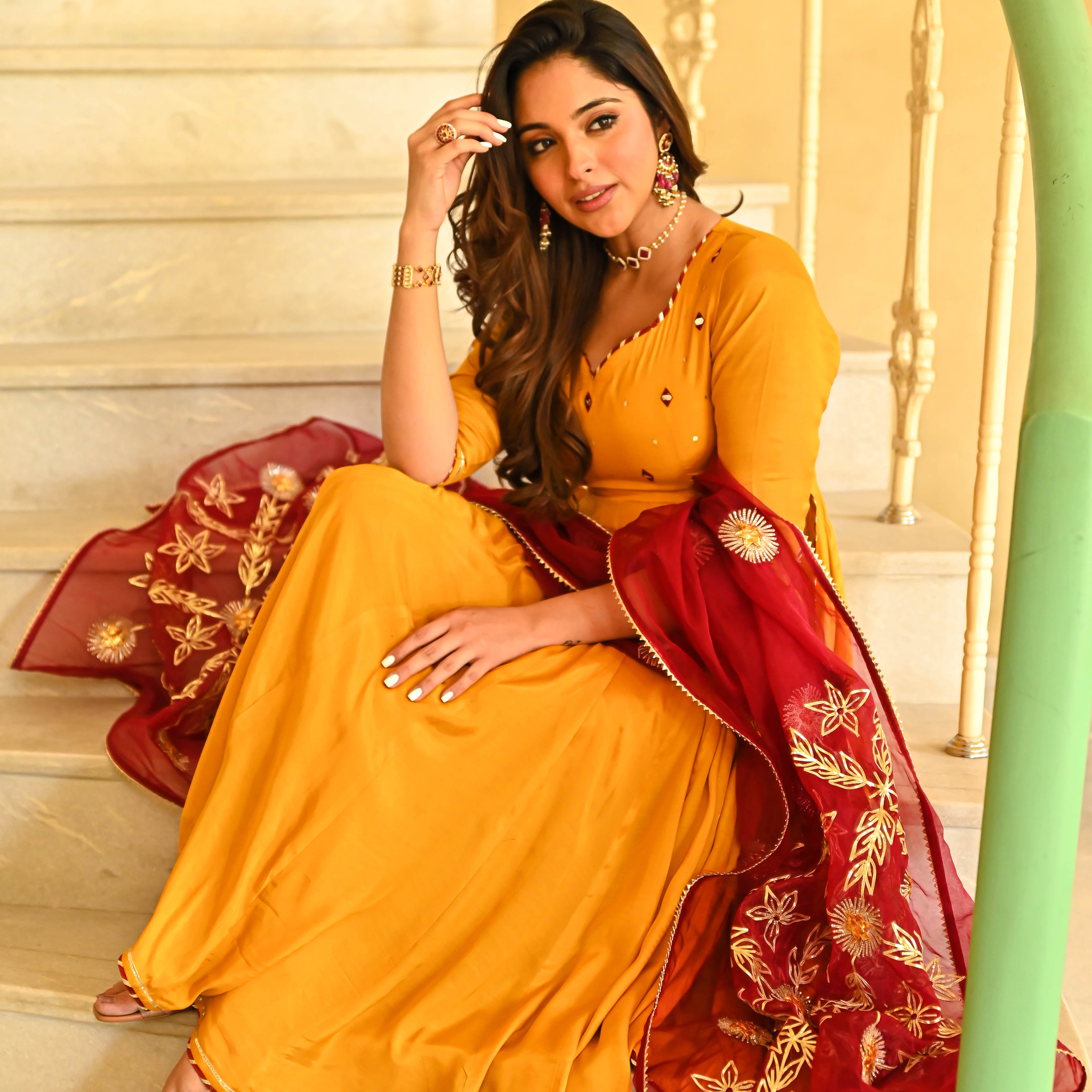 Women Mustard Yellow Ethnic Motifs Printed Kurta with Trousers & With  Dupatta