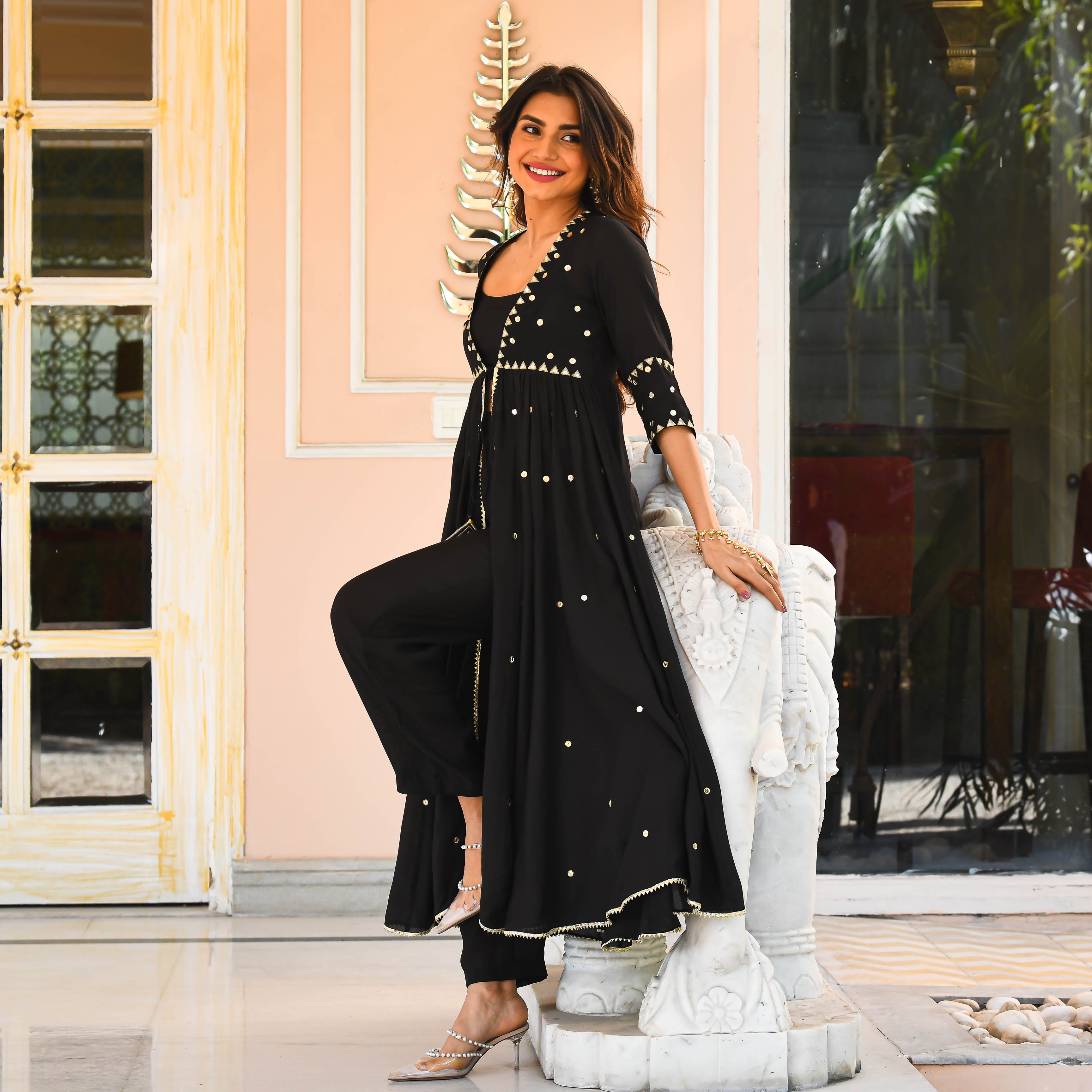 Black Mirror Work Kurta Set For Women Online