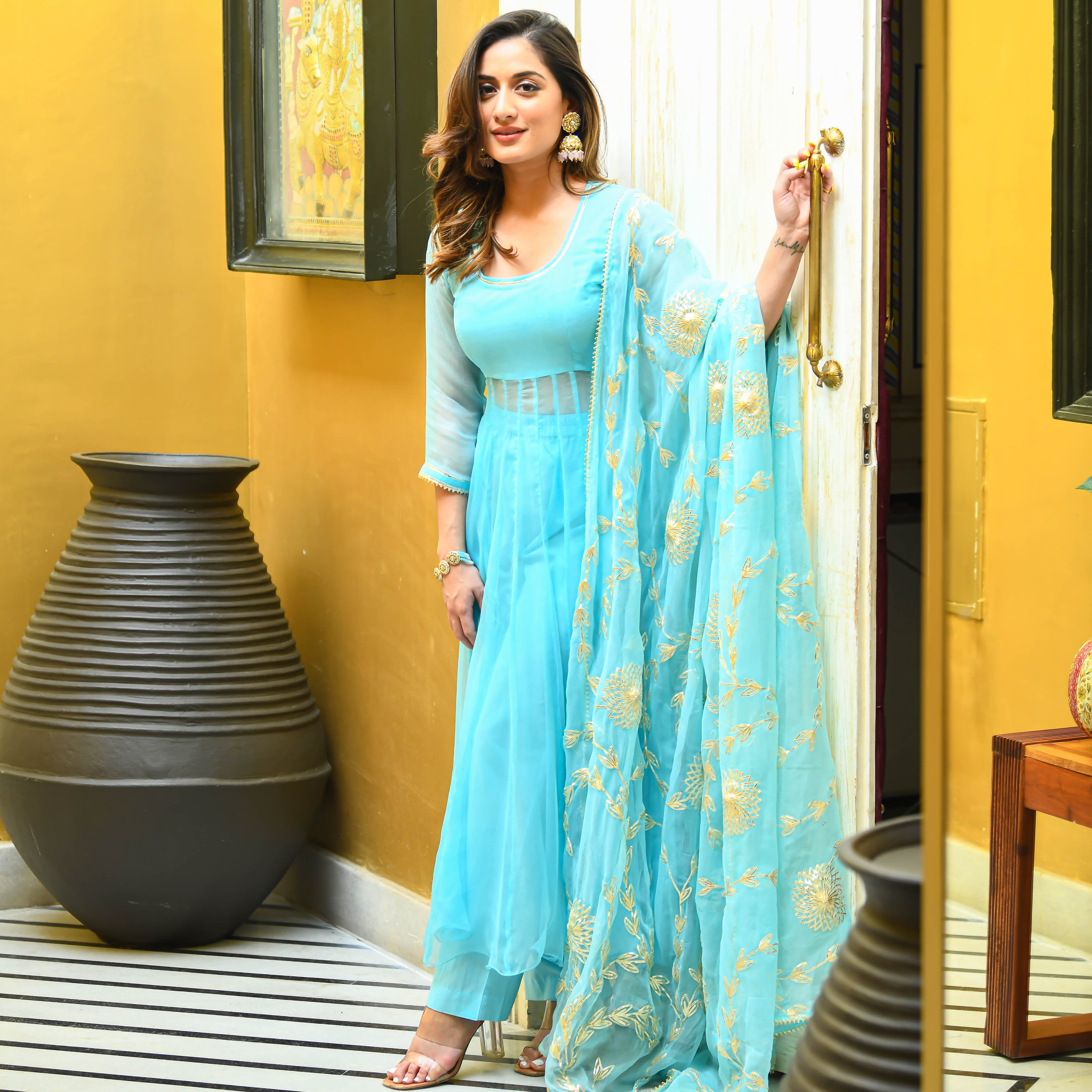 Light Blue Anarkali Suit Set with Gota Work