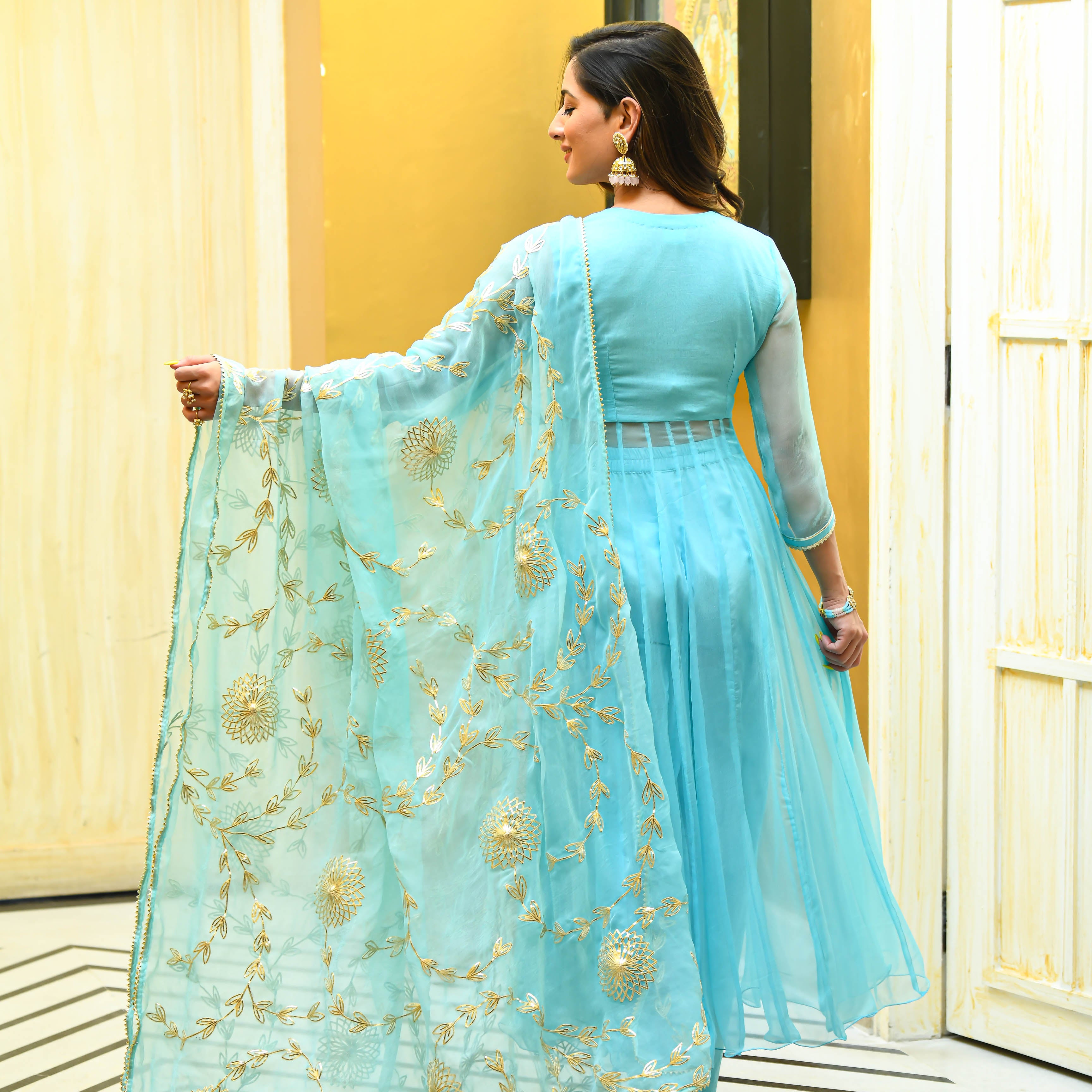 Light Blue Anarkali Suit Set with Gota Work