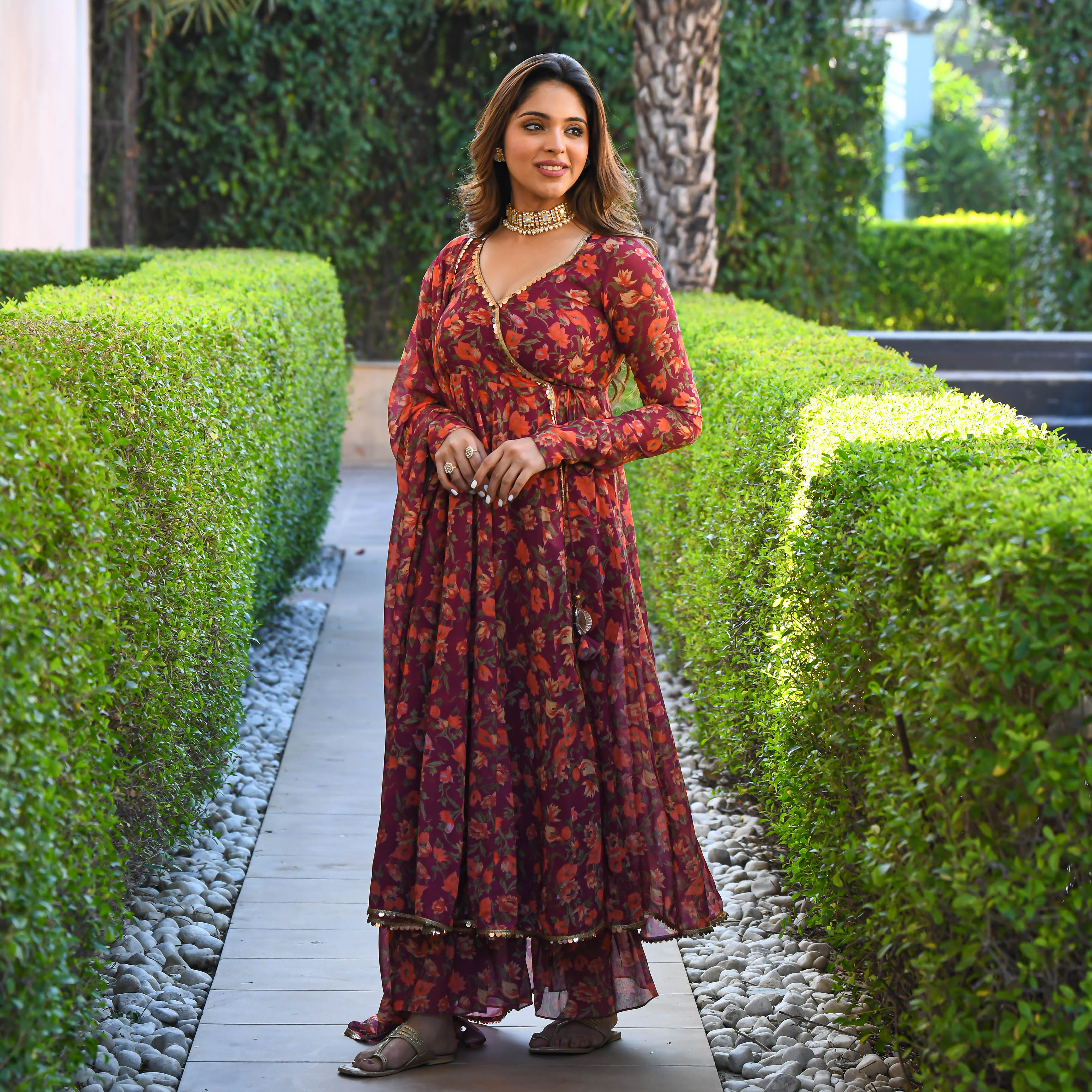  Maroon Floral Print Georgette Salwar Suit Set For Women Online