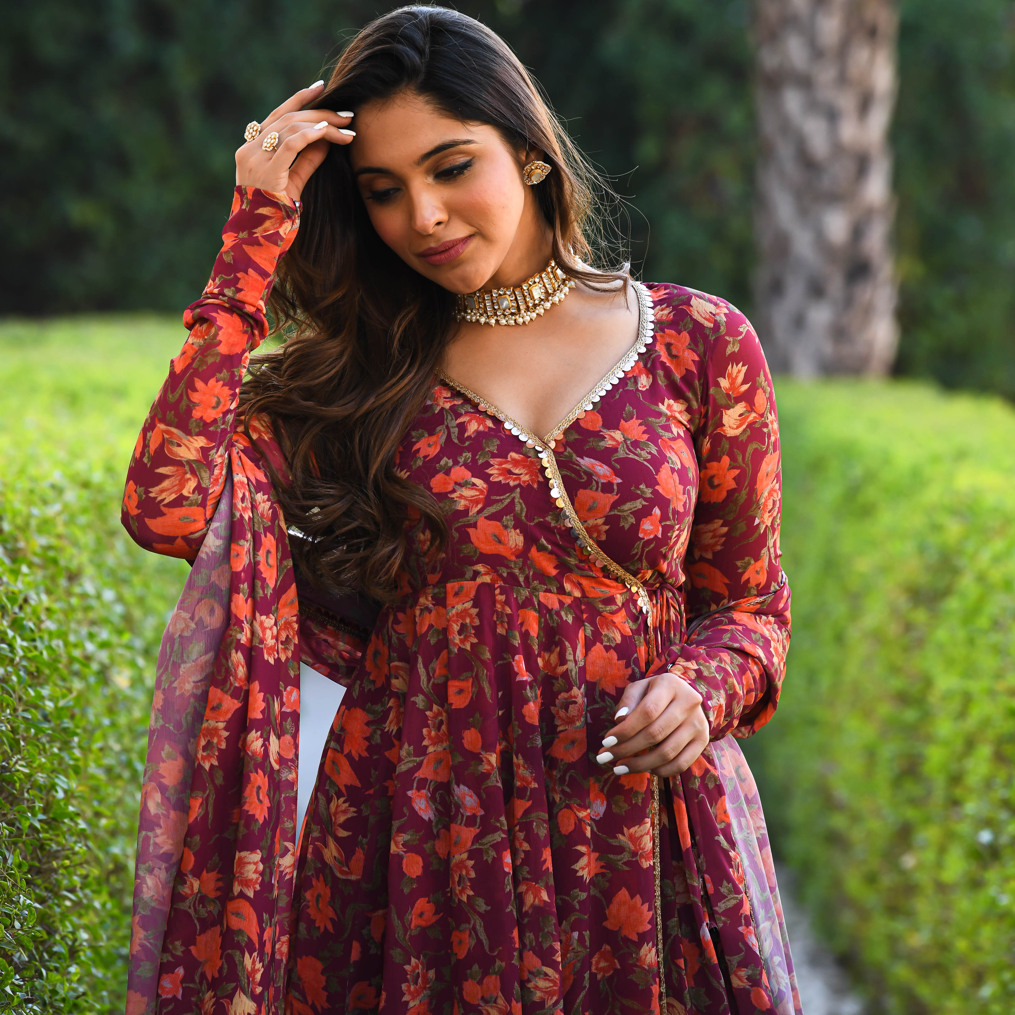  Maroon Floral Print Georgette Salwar Suit Set For Women Online