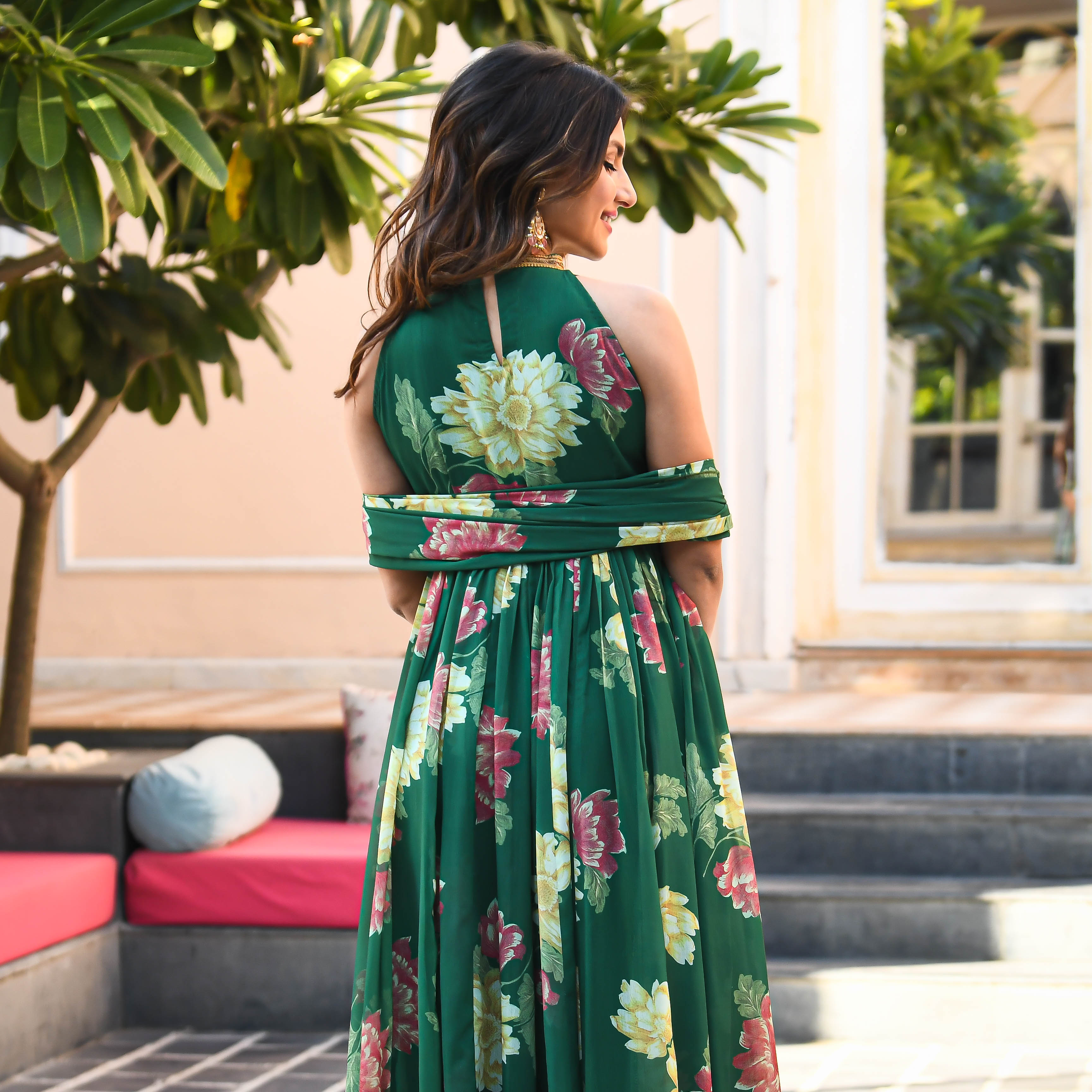  Green Floral Print Georgette Salwar Suit