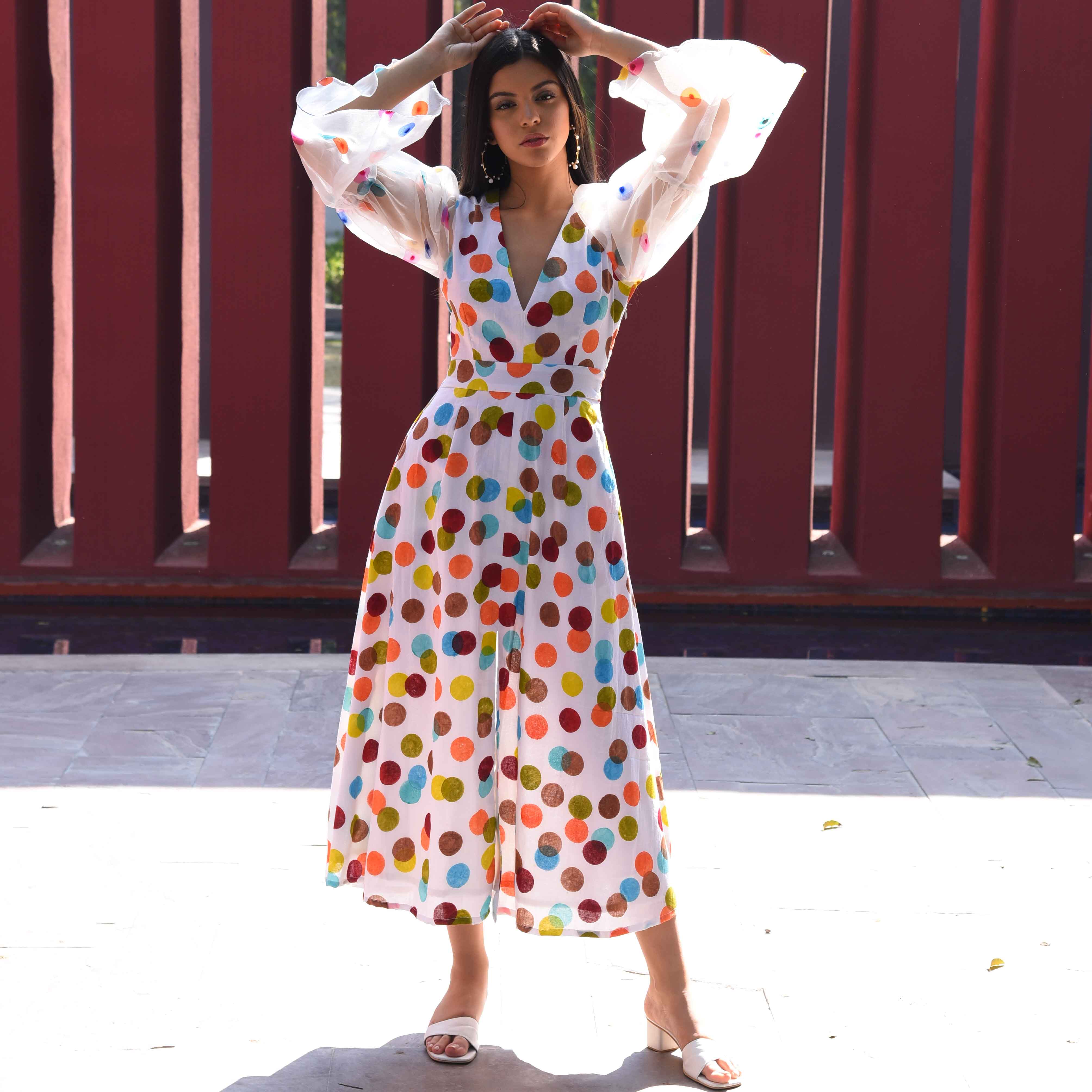 Color Pop Cotton Polka Dot Dress For Women Online